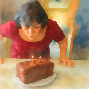 Watercolor girl making a wish
