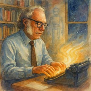 Isaac Asimov at his desk
