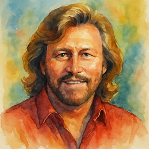 Watercolor of Barry Gibb of the Bee Gees