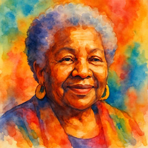 Watercolor portrait of Bernice Johnson Reagon, legendary singer, scholar, and activist. Painted in the vibrant Daily Celebrations style with passionate colors and flowing brushwork, the portrait reflects her role as founder of Sweet Honey in the Rock, a Freedom Singer of the Civil Rights Movement, and a lifelong advocate for justice, history, and cultural diversity.