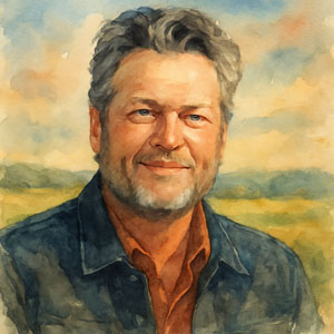 Blake Shelton, watercolor portrait with country roots