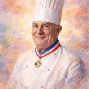 Watercolor portrait inspired by Paul Bocuse