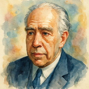 Watercolor portrait of Niels Bohr, Danish physicist and gentle genius