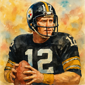 Watercolor portrait of Terry Bradshaw  #12 in his Steeler glory