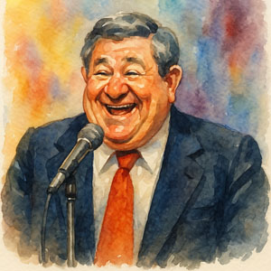 Watercolor of comic Buddy Hackett on stage