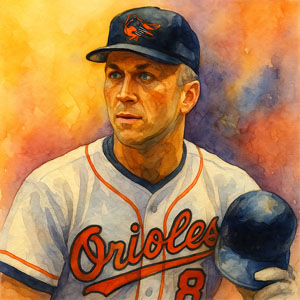 Watercolor portrait of Cal Ripken Jr., Baltimore Orioles shortstop and 'Iron Man'