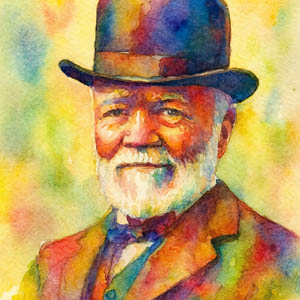 Watercolor portrait of Andrew Carnegie