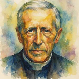 Watercolor portrait of Pierre Teilhard de Chardin