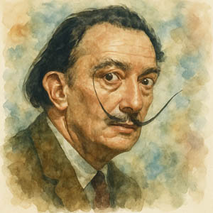 Watercolor portrait of Salvador Dali