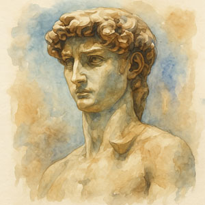 Watercolor of Michelangelo's David statue
