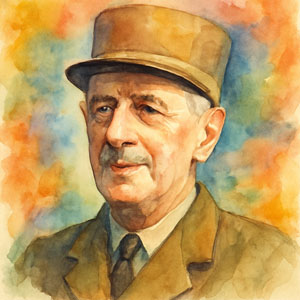 Watercolor portrait of Charles de Gaulle