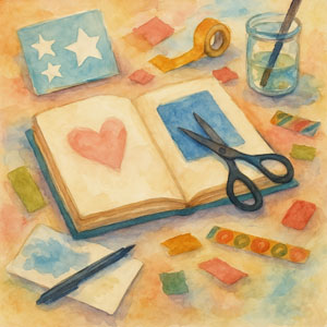 Watercolor of an open journal with morning light