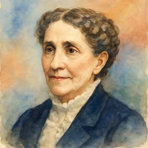 Watercolor portrait of Mary Baker Eddy with gentle expression and soft background