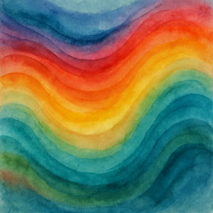 Square watercolor of flowing color waves suggesting rising and falling emotions