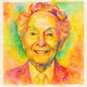 Joyful watercolor portrait of Erté in radiant Art Deco colors