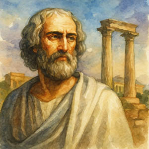 Watercolor of Greek playwright Euripides in Athens