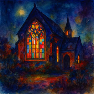 Watercolor stained glass church, symbol of faith and trust