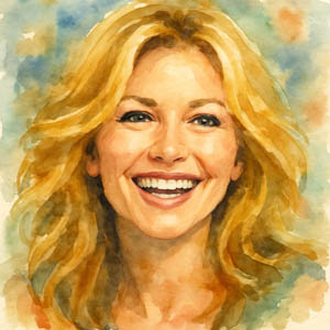 Watercolor of Faith Hill smiling brightly, radiating charisma