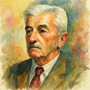 Watercolor portrait of writer William Faulkner