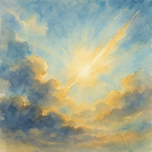 Square watercolor in Daily Celebrations style, open sky with soaring light and gentle horizon
