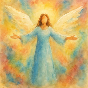 Watercolor of an angel with open arms, symbolizing gratitude