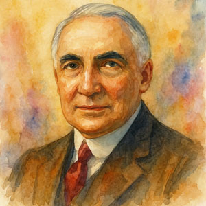 Watercolor portrait of Warren G. Harding — warm and dignified in the Daily Celebrations style