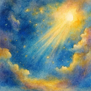 Watercolor of a glowing path toward heaven