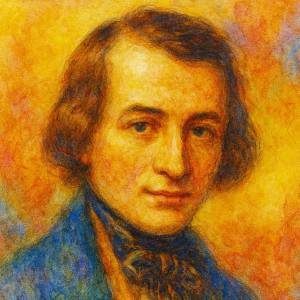 Watercolor portrait of Heinrich Heine with a gentle, thoughtful gaze