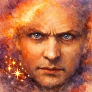 Watercolor portrait of Harry Houdini, legendary magician and escape artist with radiant aura