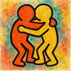 Keith Haring–style hug art