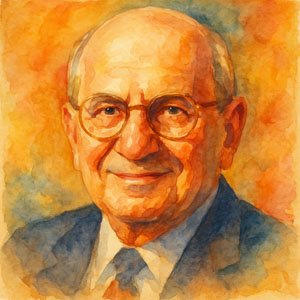 Warm watercolor portrait of Lee Iacocca, embodying motivation and resilience