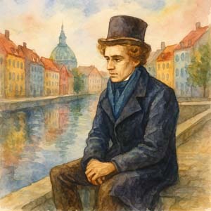 Søren Kierkegaard watercolor in Copenhagen