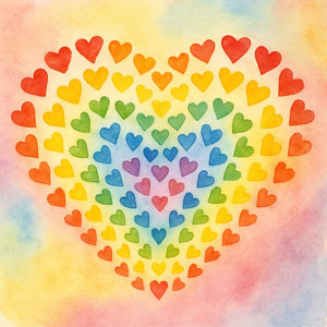 Square watercolor evoking kindness — soft light, open hands, gentle color