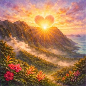 Heart-shaped sunrise over the Koʻolau Mountains in Hawaiʻi
