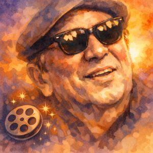 Watercolor portrait of Akira Kurosawa, Japanese filmmaker and visual storyteller