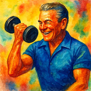 Watercolor of fitness guru Jack LaLanne
