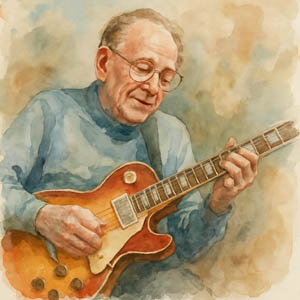 Watercolor portrait of Les Paul