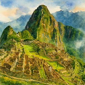 Watercolor of Machu Picchu, Peru