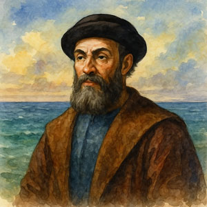 Watercolor of explorer Ferdinand Magellan