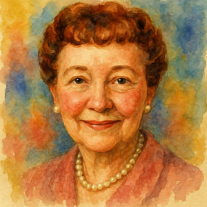 Watercolor portrait of Mamie Doud Eisenhower — gracious First Lady