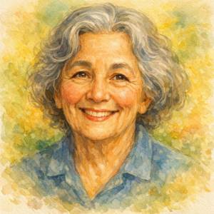 Watercolor portrait inspired by May Sarton, gardener of the spirit