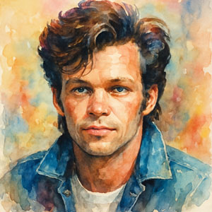 John Mellencamp watercolor portrait in the Daily Celebrations style
