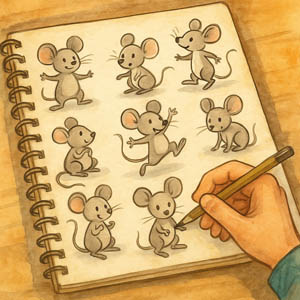 Watercolor portrait of a mouse sketches