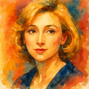 Warm watercolor portrait of actress Mira Sorvino that reflects her elegance and depth.