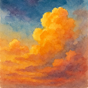 Square watercolor in Daily Celebrations style — a winding path with gentle footprints, learning through mistakes