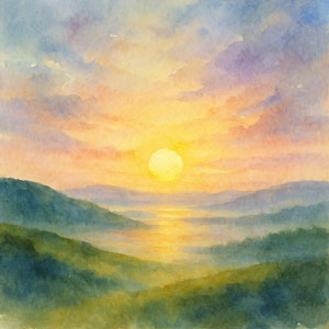 Watercolor of a luminous sunrise
