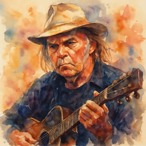 Neil Young performing—focused, electric, and true to the moment