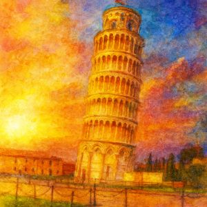 Watercolor of the Leaning Tower of Pisa