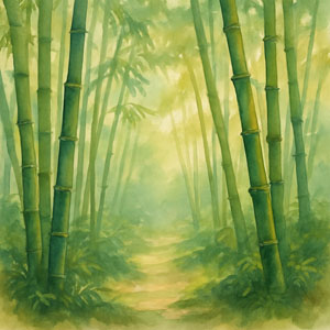 Square watercolor of a forest