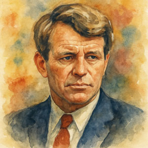 Portrait of Robert F. Kennedy, thoughtful and determined